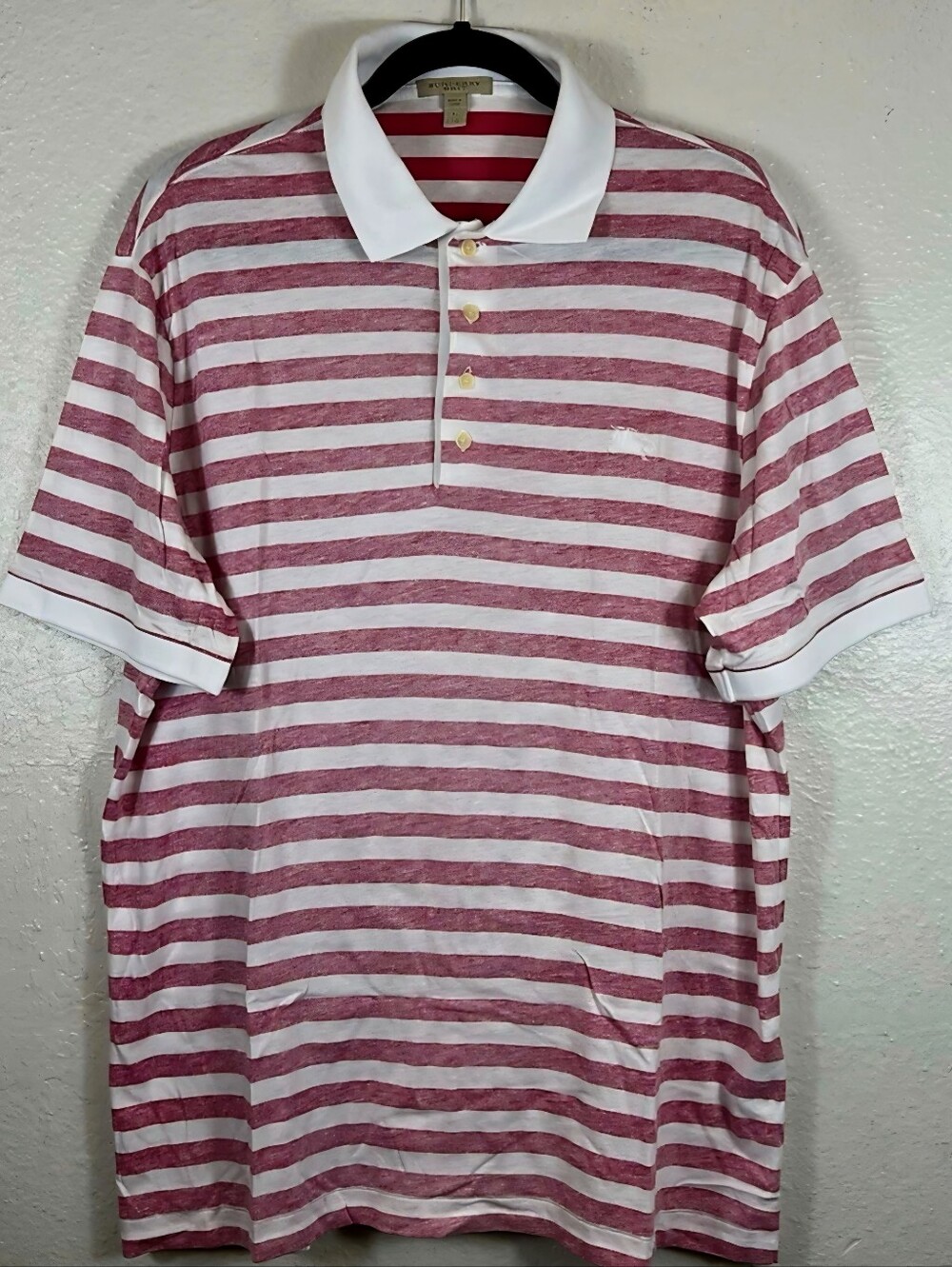 Burberry White & Burgundy Striped Polo Shirt